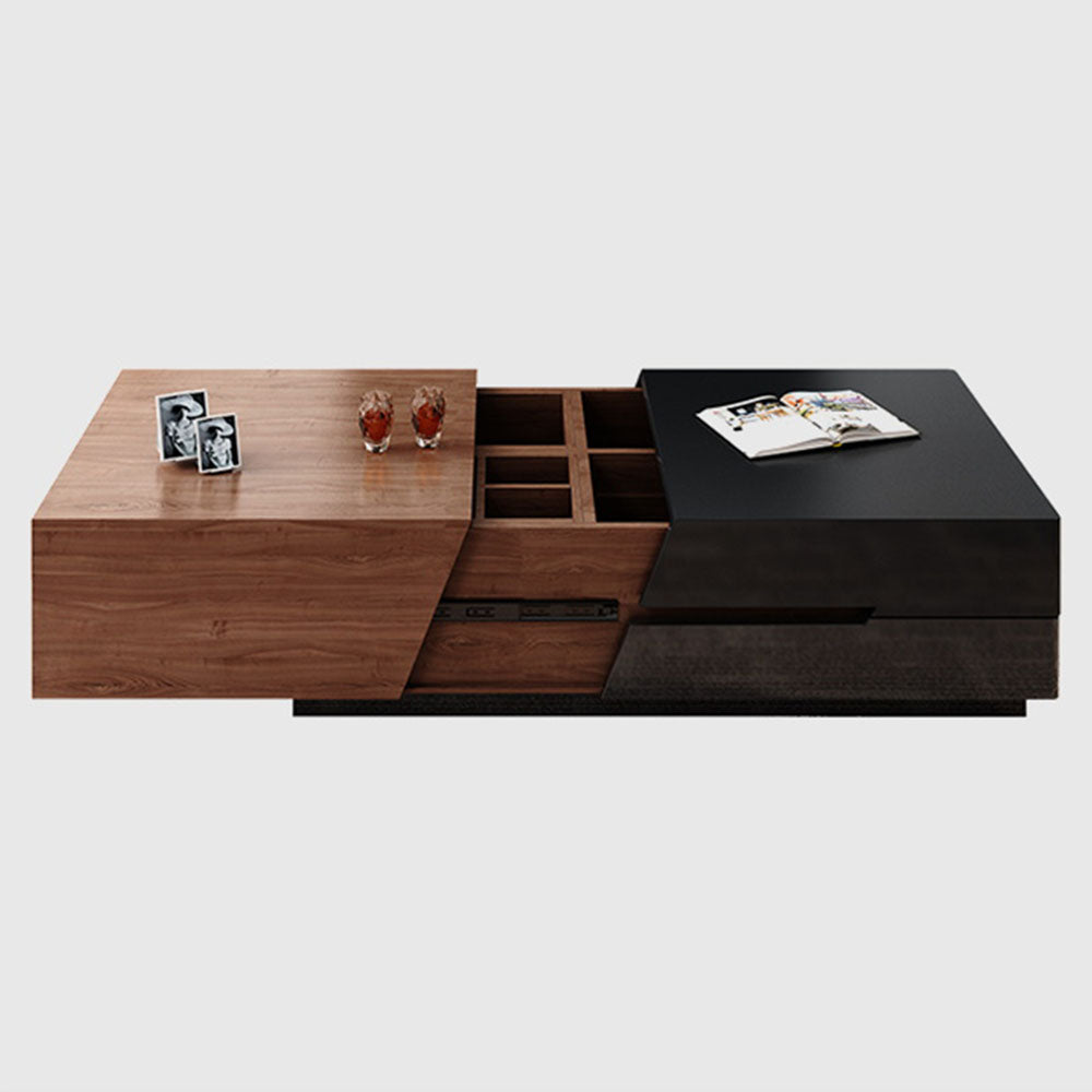 Modern Walnut & Black Extendable Coffee Table Expandable Design with Large-Capacity Storage