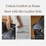 Load image into Gallery viewer, Modern Low Profile Black Leather Straight Sofa Minimalist Wide Arm 4 Seater Couch
