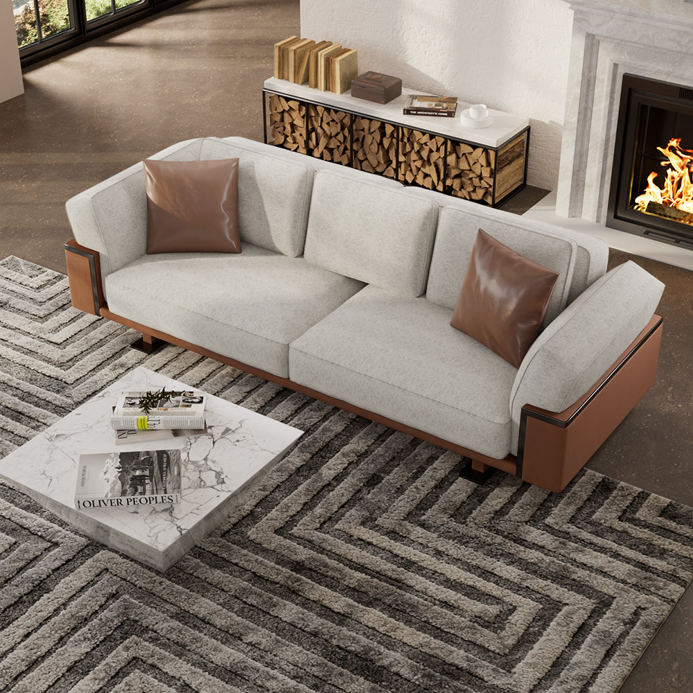 110" Modern 4-Seater Leather Sofa Luxury Comfort with High-Density Foam Solid Wood Frame & Brushed Stainless-Steel Accents