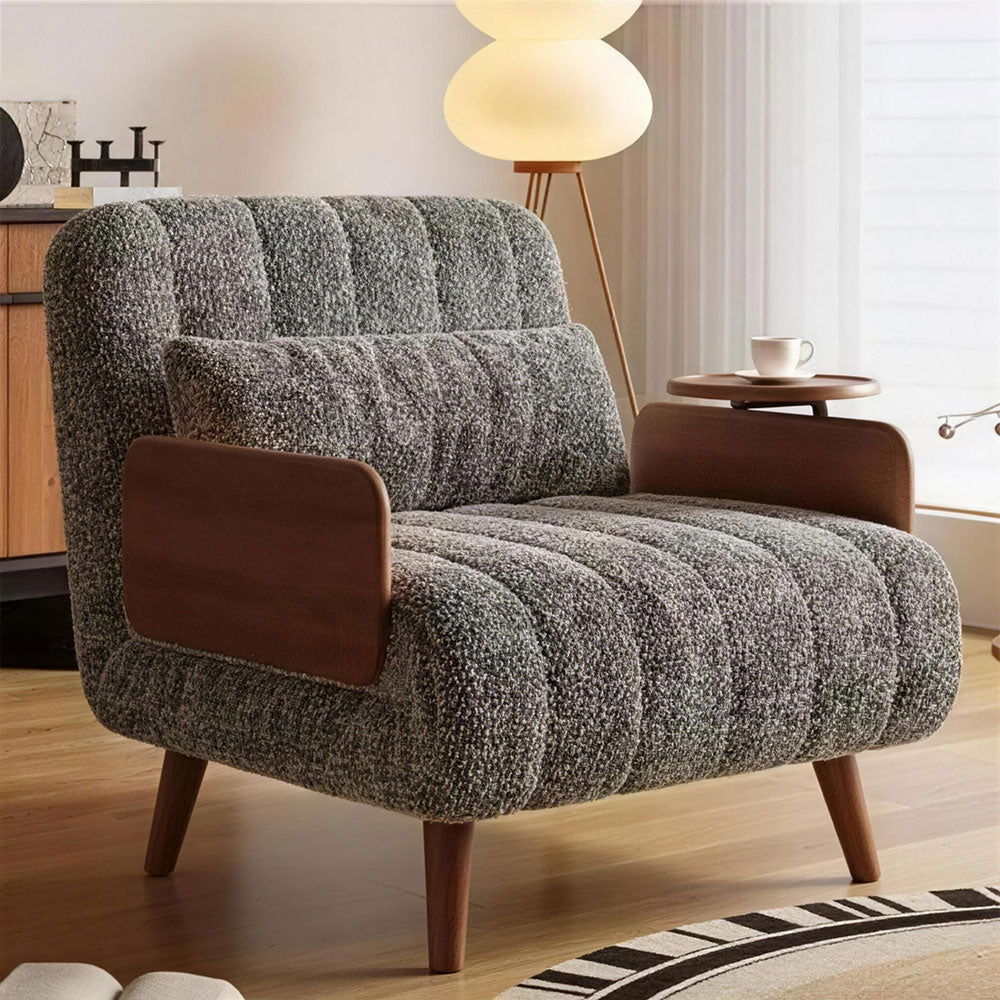 Modern Convertible Accent Chair Sofa Bed with Wood Armrests Lounge Sleeper