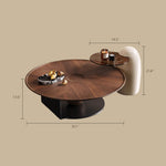 Load image into Gallery viewer, Modern Round Coffee Table with Glass Side Table Walnut Finish Center Table with Sculptural Base
