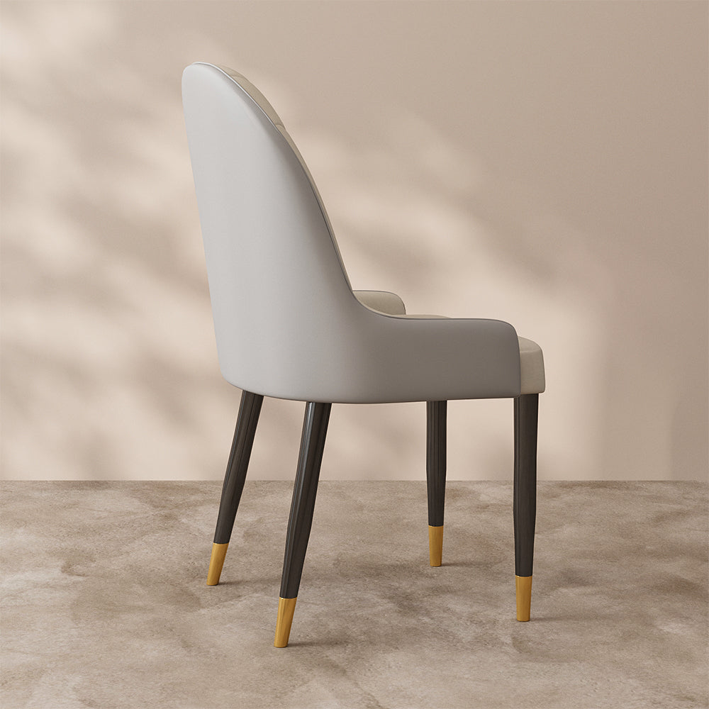 2PCS Dining Chair Modern PU Leather Upholstery Ergonomic Backrest with Gold-Tipped Legs