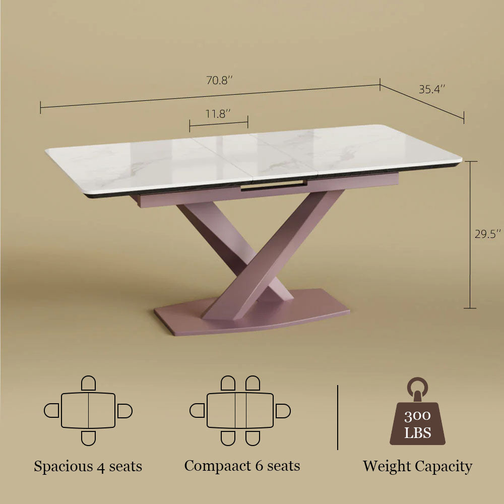 59" to 70.8" Elegant Extendable Dining Table with Sculptural Cross-Base