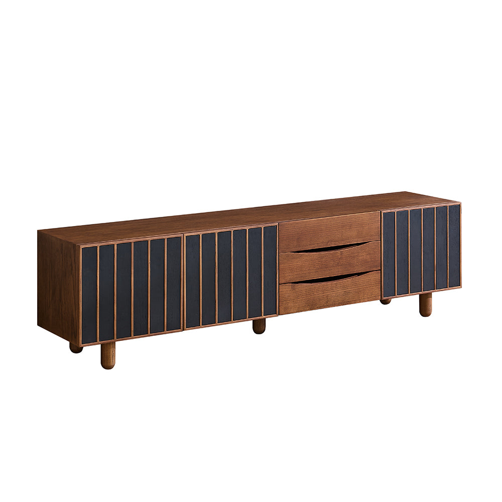 70.87" Mid-Century Fluted TV Console Natural Red Oak Vintage Style Ample Storage