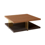 Load image into Gallery viewer, 35.1″ Square Coffee Table with Dual-Tone Wood and Stone Base Modern Minimalist Design with Gold Metal Accents
