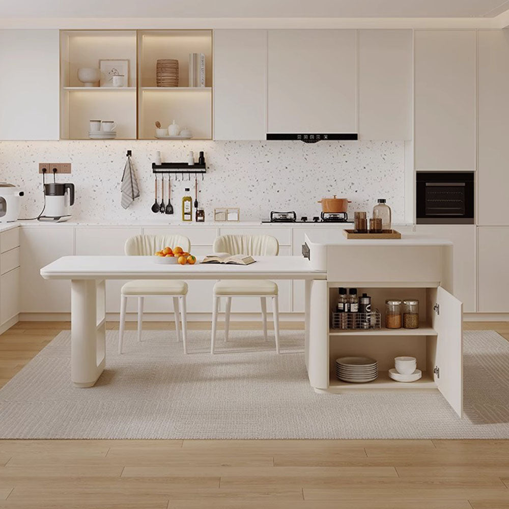 White Multi-Function Expandable Kitchen Island with Storage & Built-In Outlets