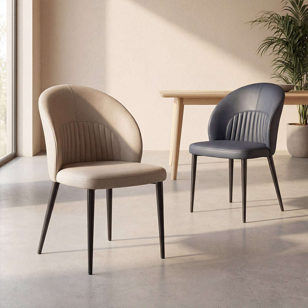 Contemporary Faux Leather Dining Chair with Curved Back Upholstered Seat Black Metal Legs 1 Piece