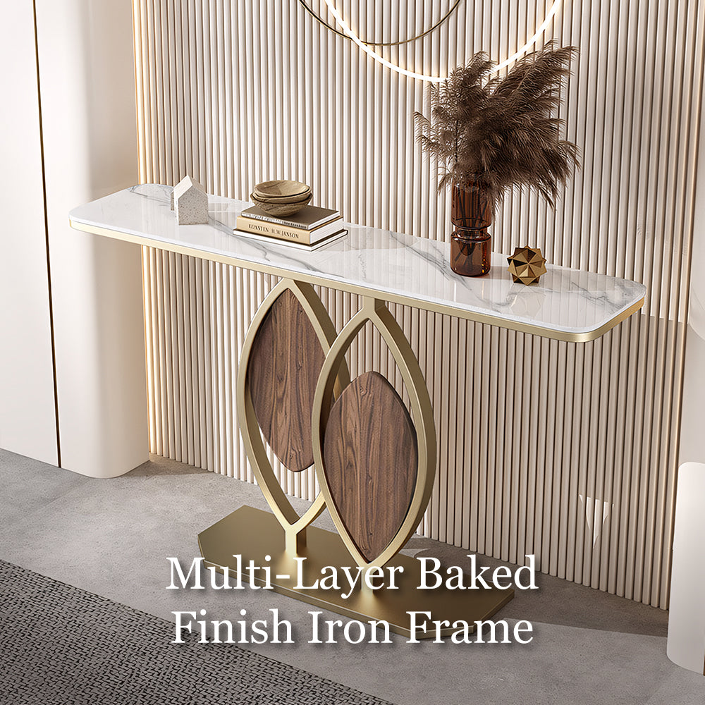 Modern Sintered Stone Entryway Console Table with Gold Metal Artistic Base