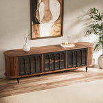 Load image into Gallery viewer, 78&quot; Retro TV Stand Curved Edge Design Arched Glass Doors Long Storage Cabinet Vintage Style Unit
