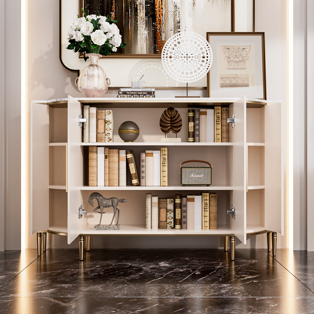54.6" Elegant Cream White Sideboard Buffet Cabinet with Adjustable Shelves