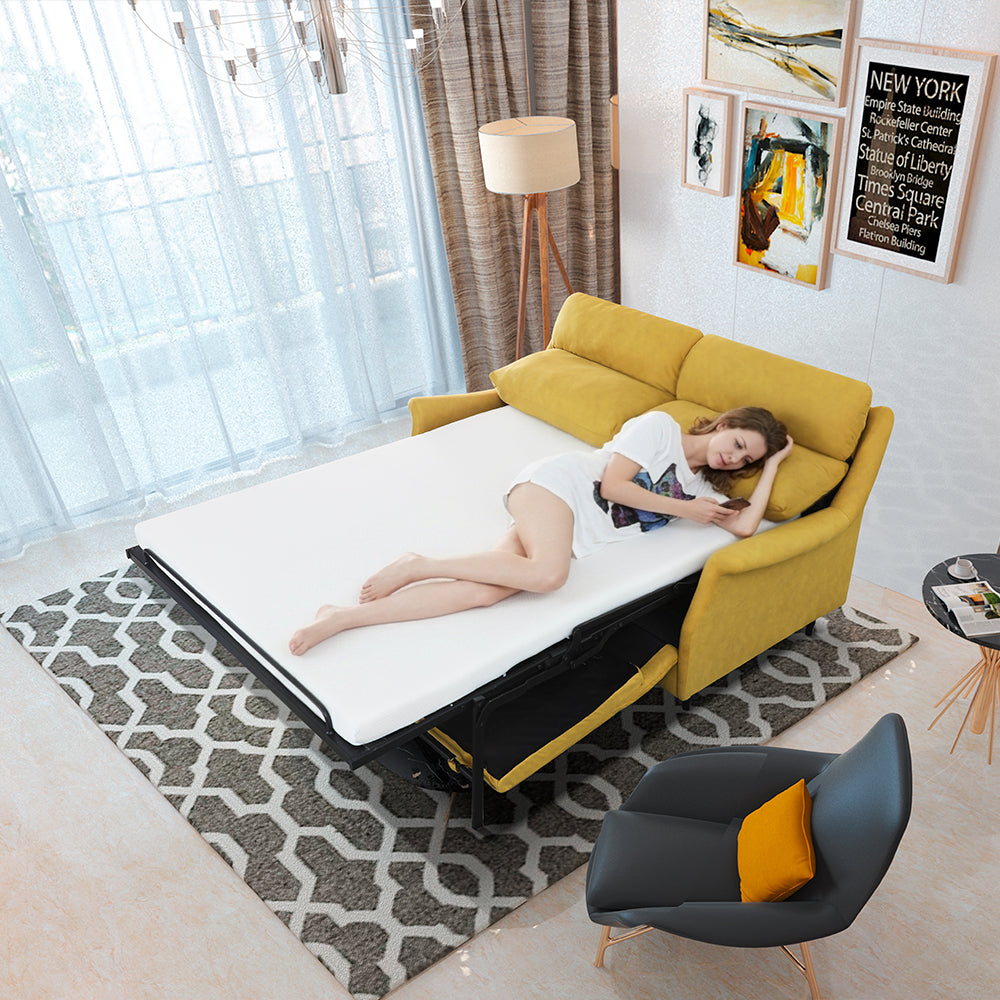 66.9'' Modern Fabric Pull Out Sofa Bed with Mattress Convertible Sleeper Couch with Metal Frame Upholstered Loveseat