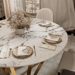 Load image into Gallery viewer, Round Marble Dining Table Modern Gold Metal Base with Lazy Susan
