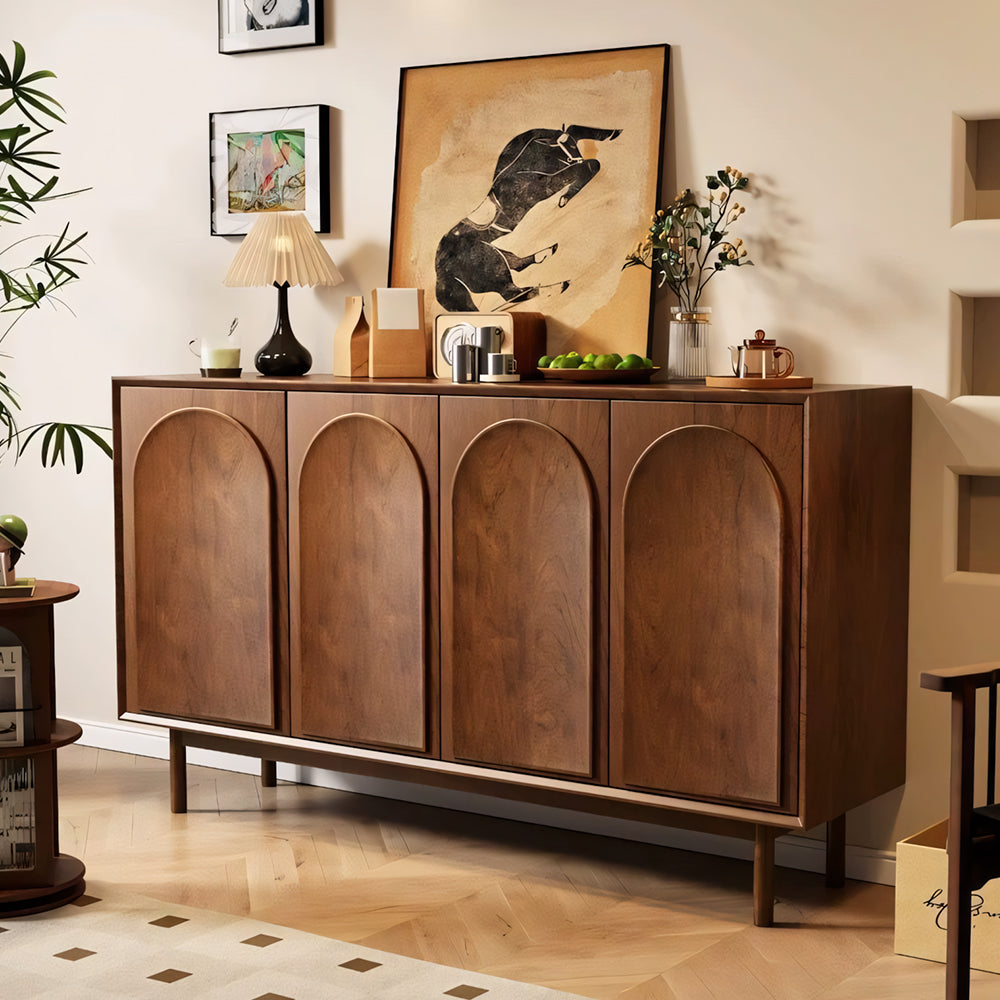 47.2''/62.9'' Modern Solid Wood Sideboard Cabinet Storage Buffet with Drawers & Arched Door Design