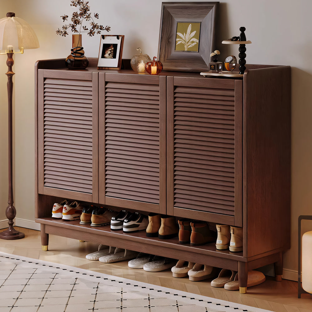 31.4''/47.2'' Modern Wooden Shoe Cabinet with Louvered Doors Large Capacity Entryway Storage Organizer