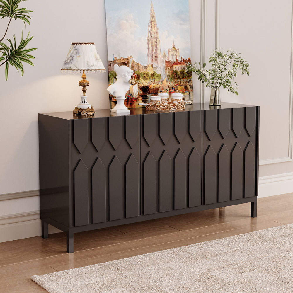 55.1'' Modern Geometric Black Sideboard Cabinet with Decorative Doors and Spacious Storage