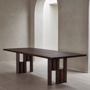 Rectangular Dining Table Mid Century Style Solid Wood Veneer Legs Clear Wood Grain Surface Strong Texture Design