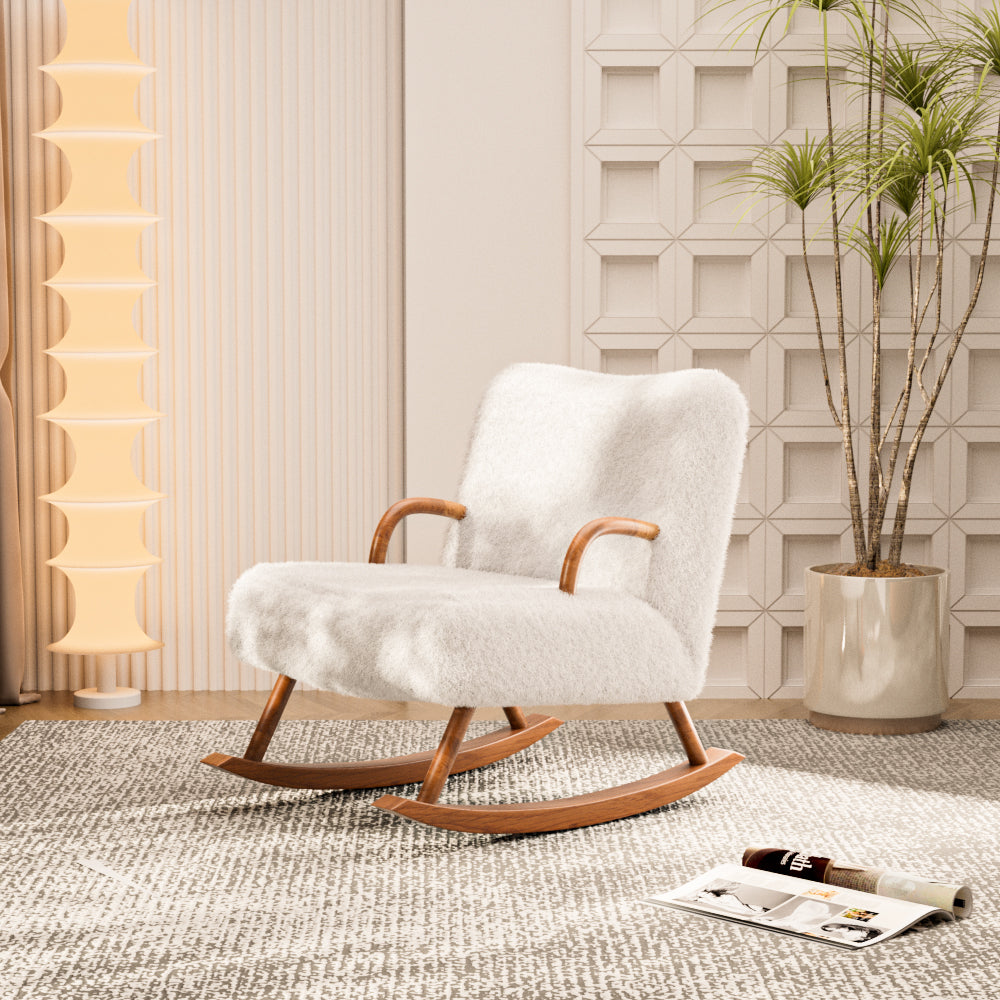 24''Sherpa Rocking Chair Cozy Lounge Armrest Natural Wood Base – Arrtle ...