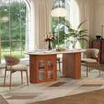 Load image into Gallery viewer, 70"/78"Modern Dining Table with Stone Top &amp; Storage Cabinet Scratch-Resistant Surface Double-Door Design and Solid Wood Legs
