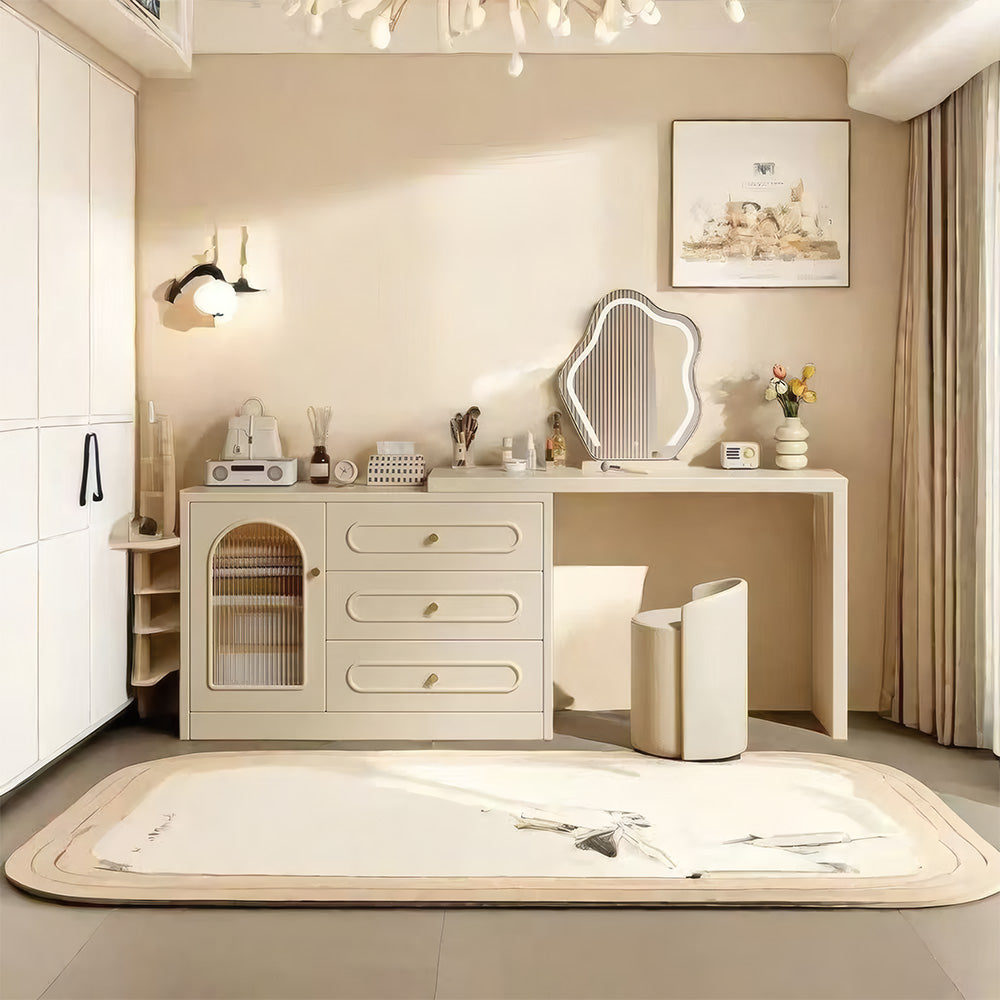 Modern Cream Vanity Desk with Storage Drawers