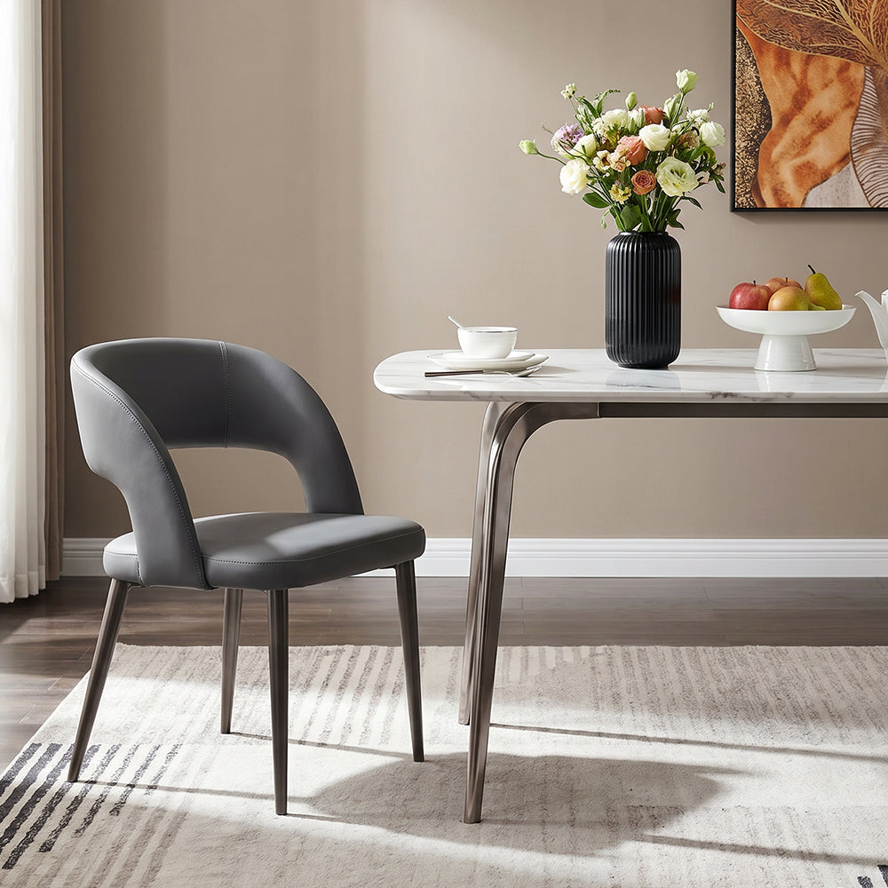 Matte Black Carbon Steel Leg Two Tone Faux Leather Dining Side Chair 1 Piece