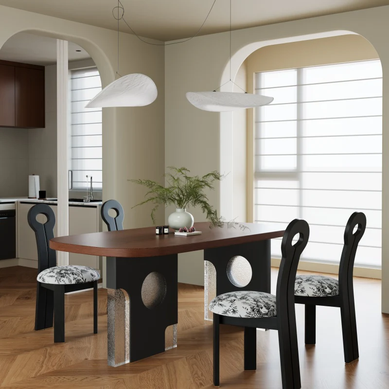 Modern Oval Dining Table with Unique Black and Clear Acrylic Legs