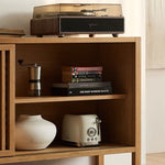 Load image into Gallery viewer, 64'' Japanese-Style Wood Sideboard with Slatted Doors
