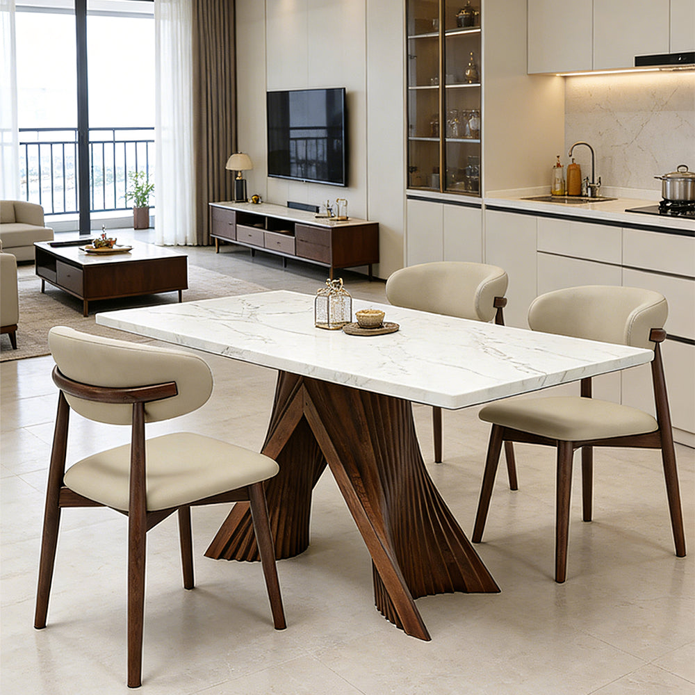 Luxury Sintered Stone Dining Table with Artistic Walnut Wood