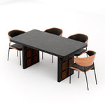 Load image into Gallery viewer, 54.6″/62.4″ Dining Table Solid Wood Artistic Geometric Base Two-Tone Contrast

