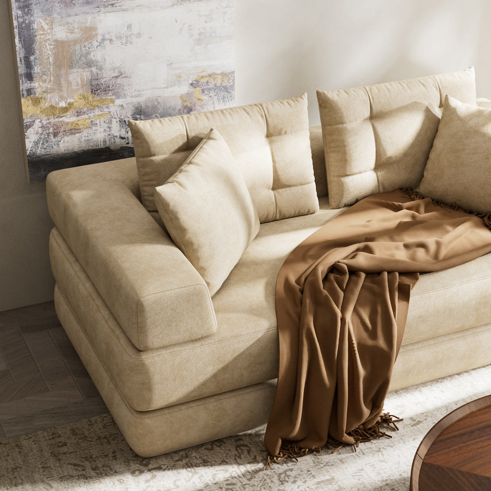 70''-78''Convertible Sofa Bed Tufted Cushion Armrest Foldable Design in Grey Fabric Upholstery