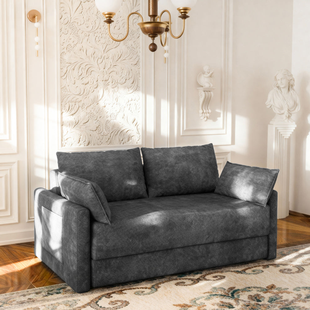 65.5" Sofa Convertible Sofa Bed Wrinkle-resistant Linen Lightweight Loveseat Wooden Armrest