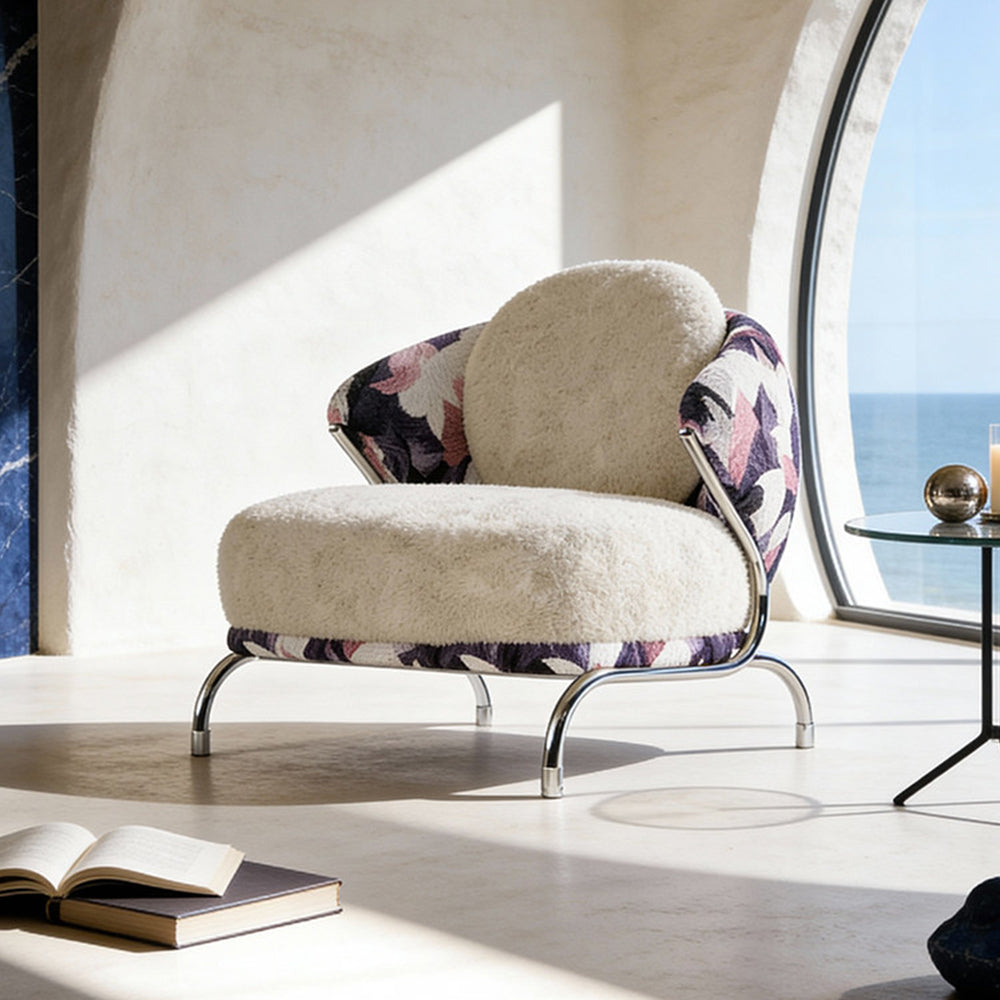 Modern Artistic Lounge Chair with Curved Back and Pattern Upholstered Accent Design