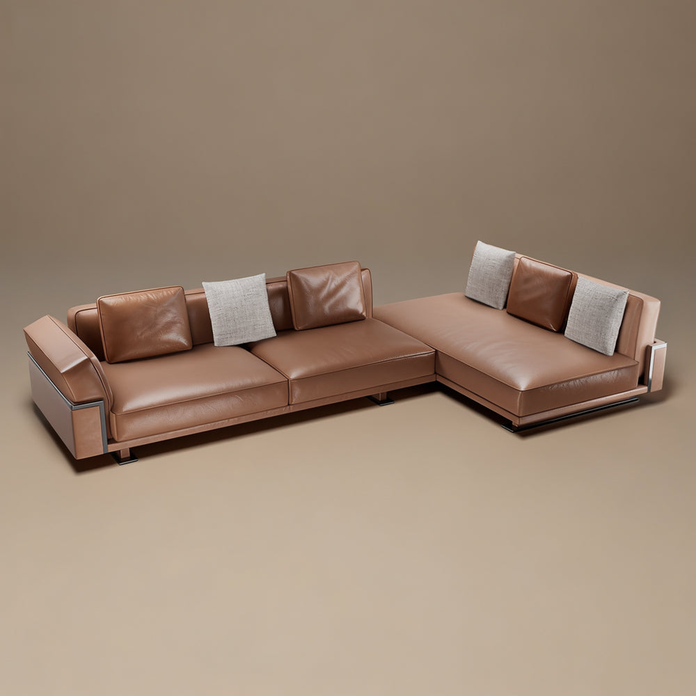 110" Modern 4-Seater Leather Sofa Luxury Comfort with High-Density Foam Solid Wood Frame & Brushed Stainless-Steel Accents
