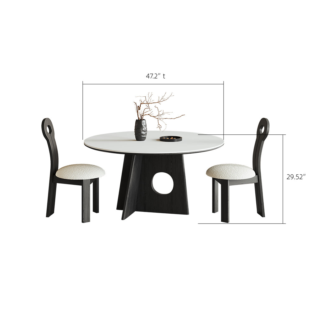 Contemporary Round Dining Table Black Wooden Base
