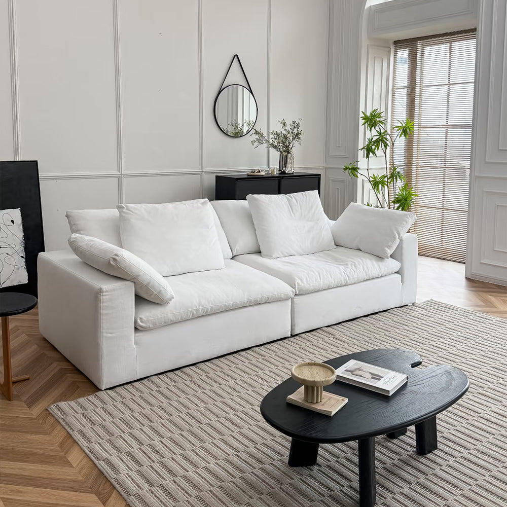 78''-110''Modular White Feather Filled Sofa Extra Deep Seat Pillow Armrest Contemporary Lounge Design