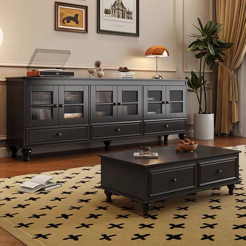 Classic Walnut Living Room Furniture Set TV Cabinet & Coffee Table with Elegant Vintage Detailing