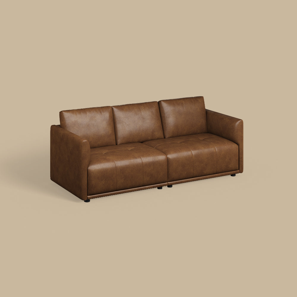 Modern Brown Faux Leather Sofa with Deep Cushions & Clean Lines