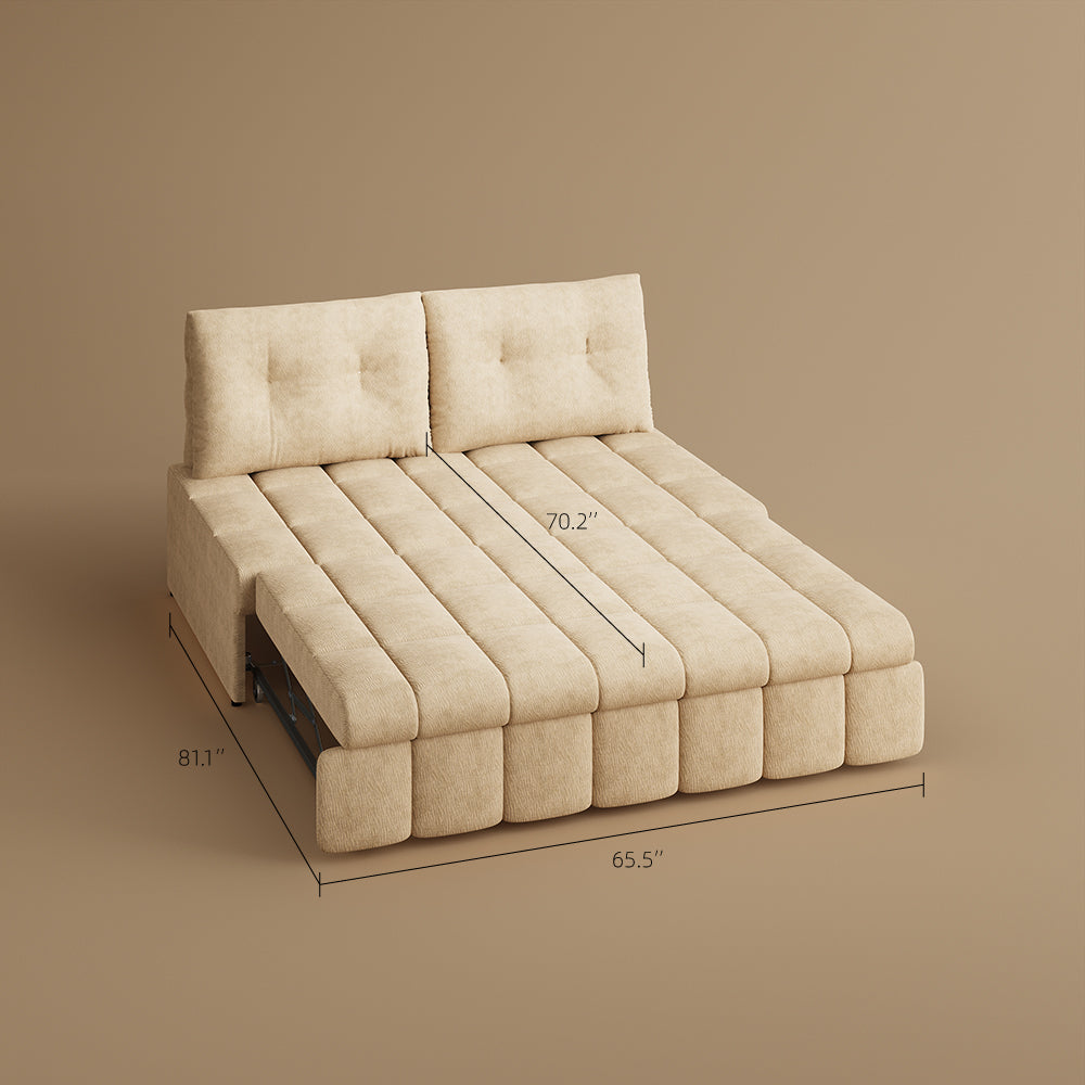 65.5" Convertible Beige Sofa Bed with Adjustable Back Cushions