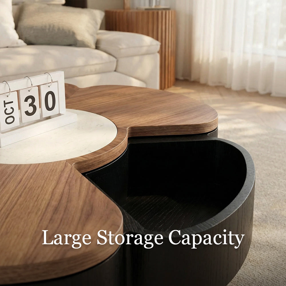 Modern Flower Shape Coffee Table Set with Storage Wooden Center Table and Matching Side Table