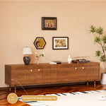 Load image into Gallery viewer, 78&quot; Retro TV Stand Carved Geometric Pattern Solid Wood Cabinet Brass-Tipped Legs Storage Sideboard
