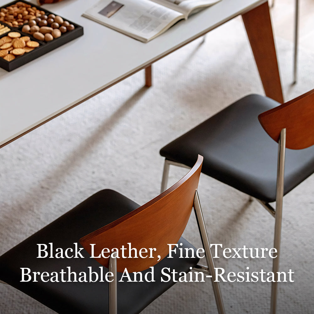 Modern Dining Chair with Stainless Steel Legs Faux Leather Upholstered Seat Ergonomic Wood Backrest for Dining Room