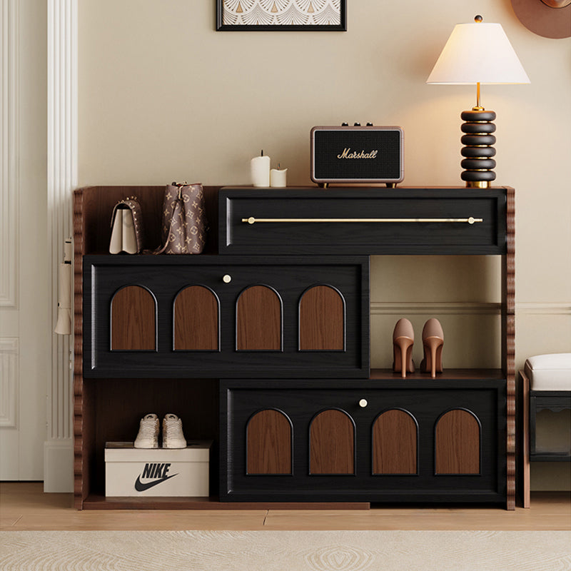 Extendable Shoe Cabinet Black & Walnut Modern Storage Organizer