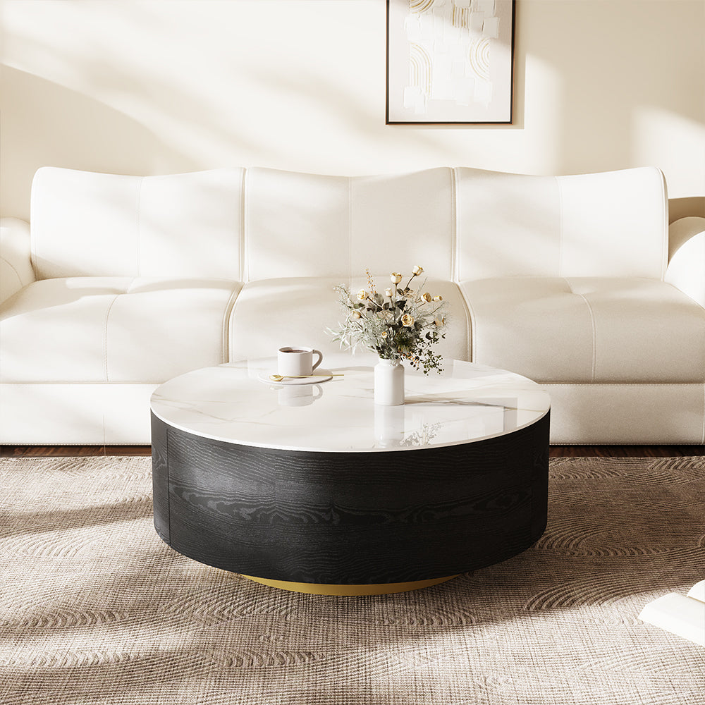 33.15″ Round Coffee Table with Black Base Modern Minimalist Design Durable and Elegant for Living Room