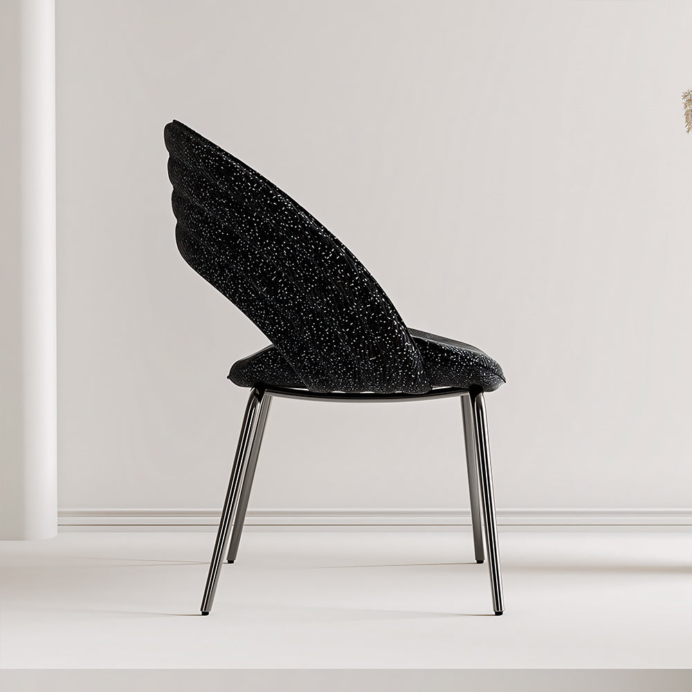 Modern Black Curved Dining Chair with Stainless Steel Legs Minimalist Accent Chair 1 Piece