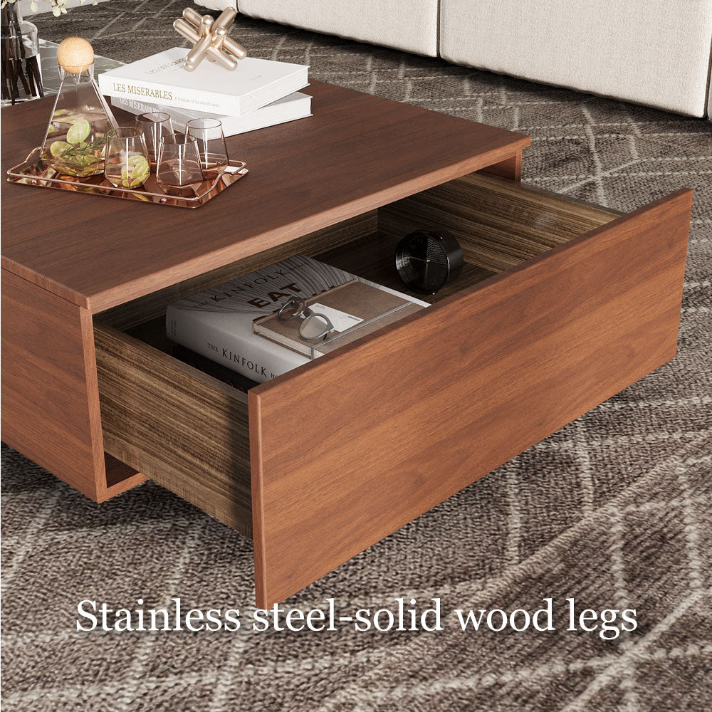 55'' Modern Square Marble and Wood Coffee Table Elegant Design