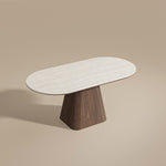 Load image into Gallery viewer, Oval Dining Table Solid Wood Walnut Veneer Base Scratch Resistant Sintered Stone Top Modern Stylish Design
