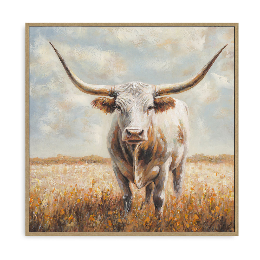 Handmade Rustic Wall Art – Realistic Longhorn Bull Painting for Farmhouse Decor