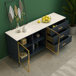 Load image into Gallery viewer, Modern Sideboard Cabinet Marble Top Glass Doors Gold Frame Storage with Drawers

