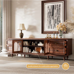 Load image into Gallery viewer, 78&#39;&#39; Neo-Chinese Style TV Cabinet Solid Wood Drawers Arch Glass Doors Elevated Storage Base
