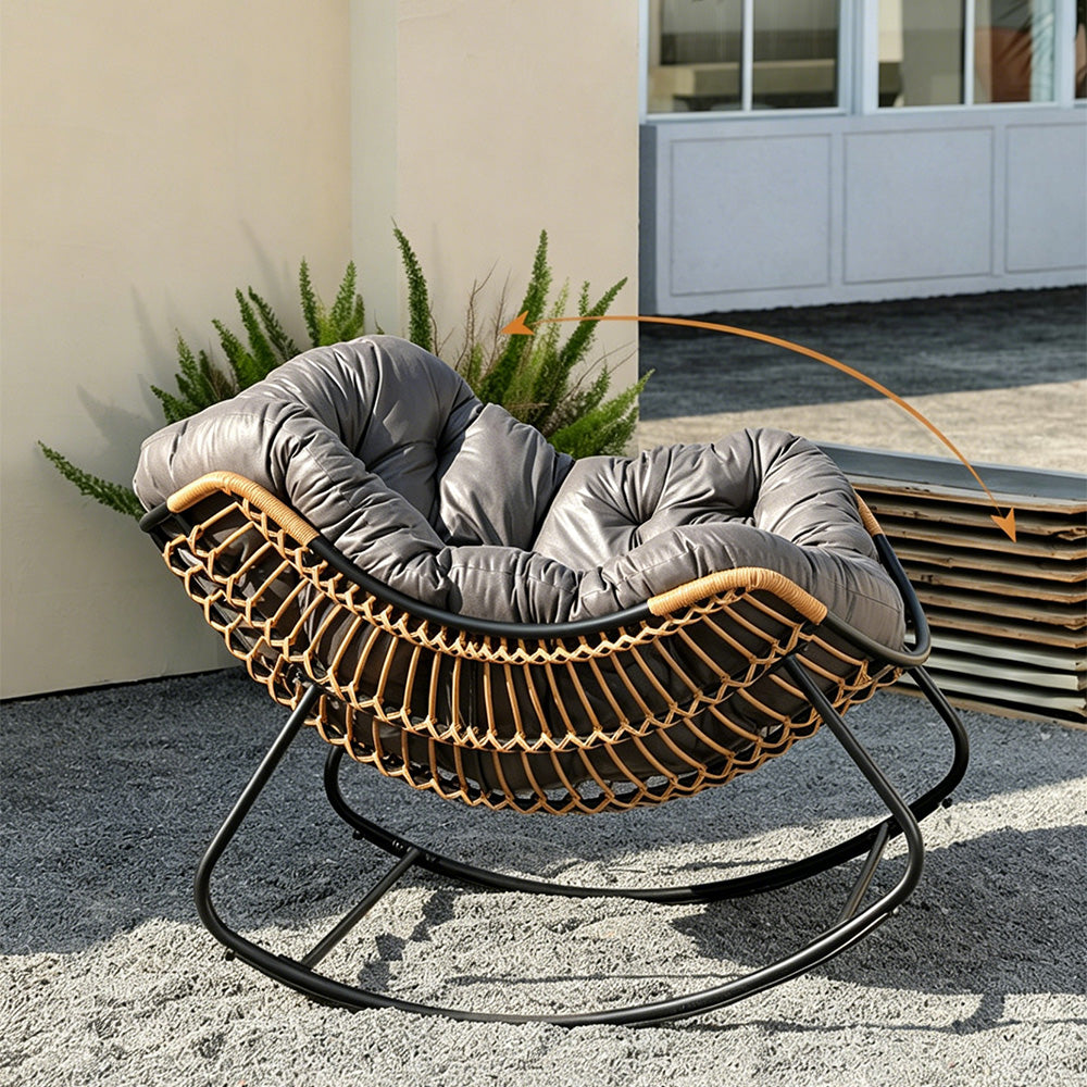 Modern Papasan Lounge Chair with Woven Rattan Frame and Plush Cushion