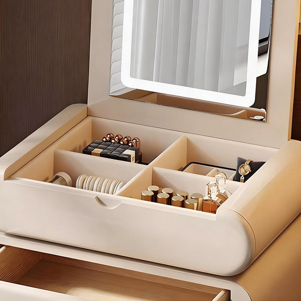 Modern Minimalist Vanity Desk with LED Mirror Storage Drawer Makeup Table Set with Upholstered Stool